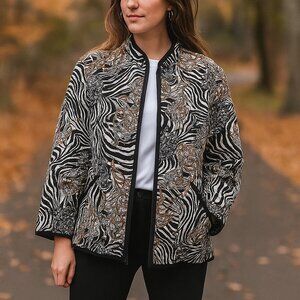 RQT Quilted Jacket, full zip abstract zebra lightweight fall coat Size XL